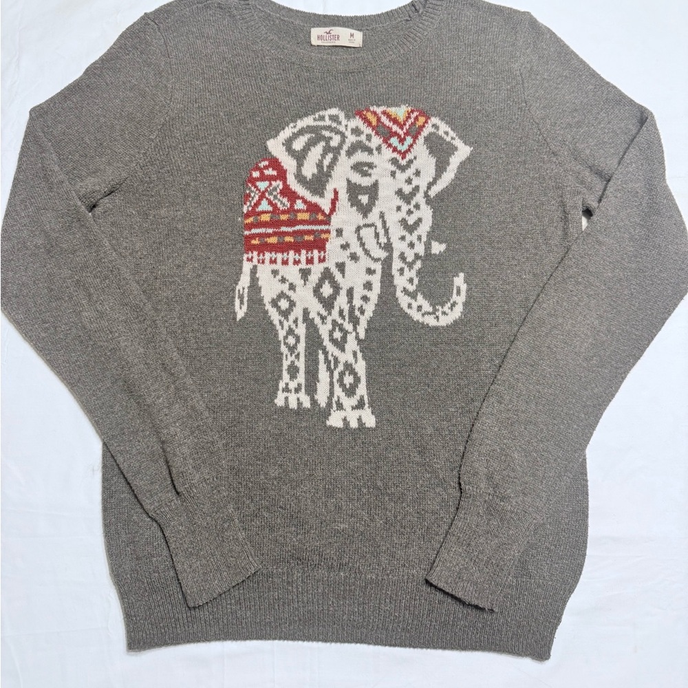 Hollister Elephant Graphic Knit Sweater Size M Boho Cozy